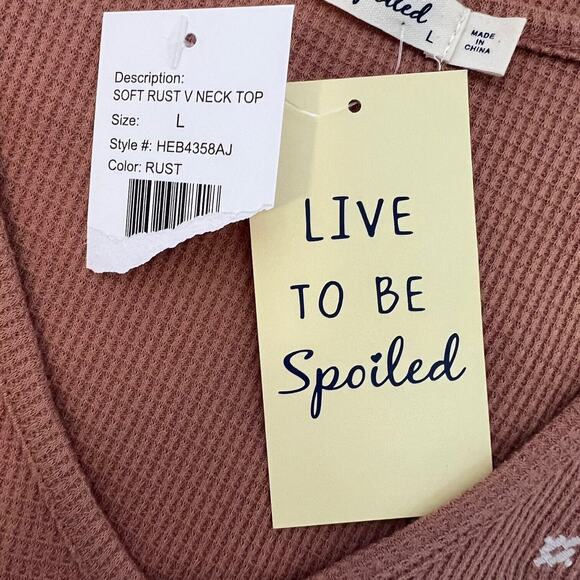 Live to be Spoiled Juniors Baby Doll Thermal Knit Top Large Brown Embroidered - Picture 5 of 7